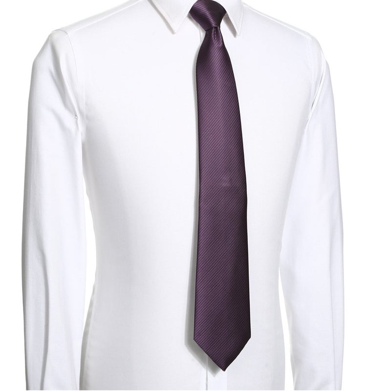 KissTies Mens Tie Grape Purple Solid Striped Necktie - Image 4
